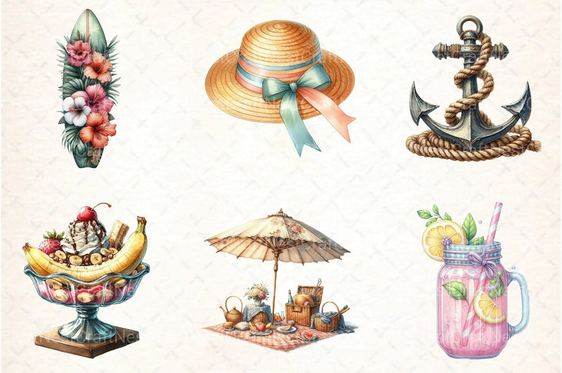 Retro Summer Beach Clipart Bundle 2 - CraftNest - Digital Crafting and Art