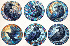 Round Raven Stained Glass Clipart Bundle - CraftNest - Digital Crafting and Art