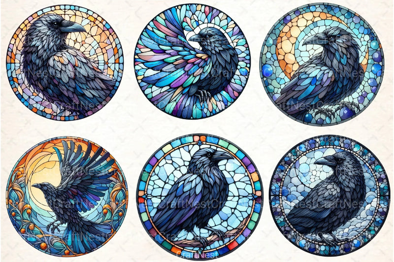 Round Raven Stained Glass Clipart Bundle - CraftNest - Digital Crafting and Art
