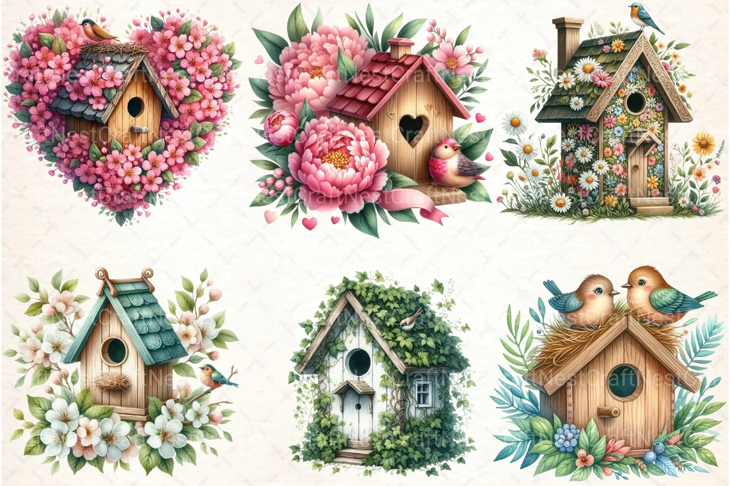 Spring Birdhouse Clipart Bundle 99 - CraftNest - Digital Crafting and Art