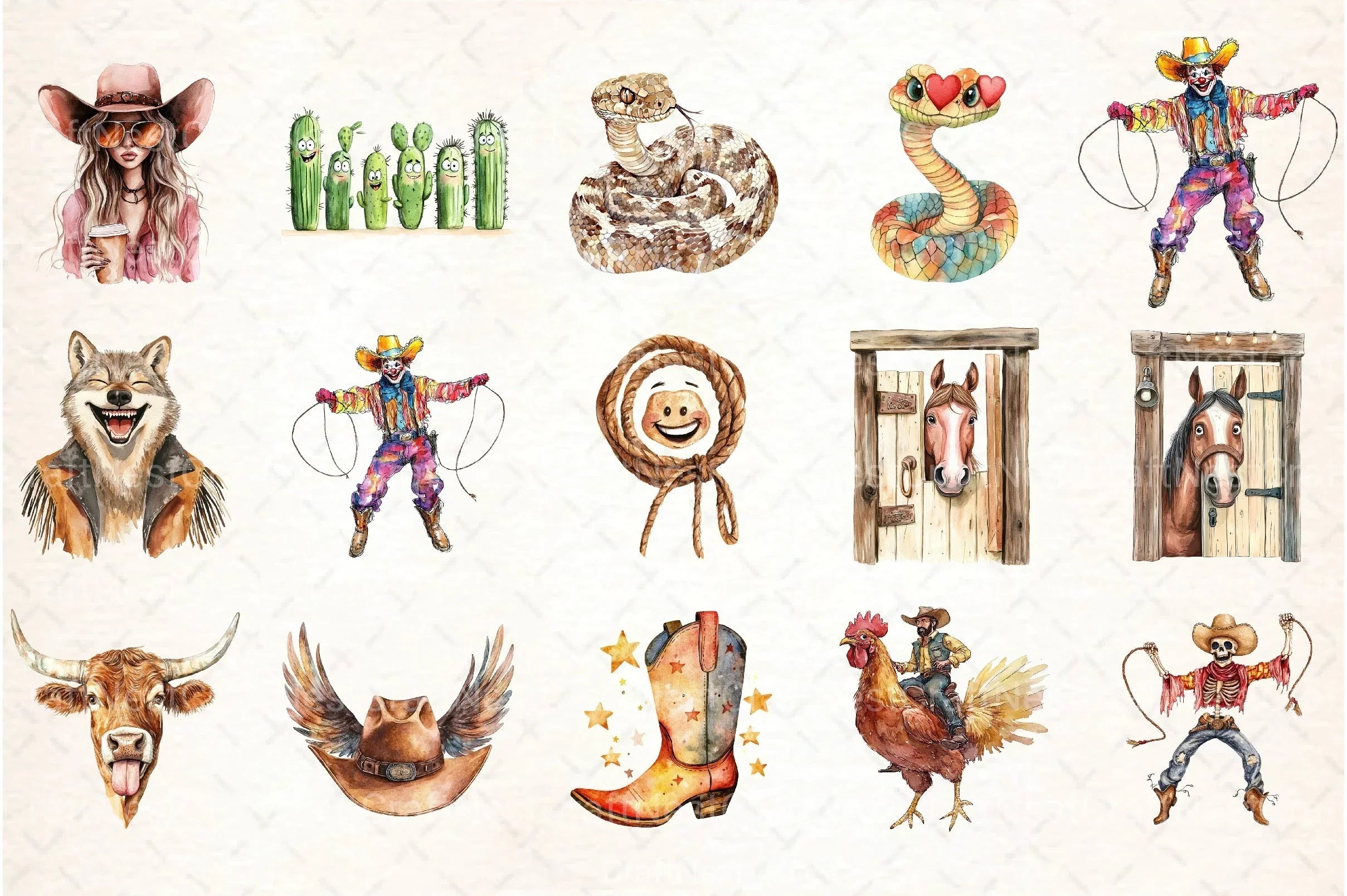 Funny Western Boho Clipart Bundle - CraftNest - Digital Crafting and Art