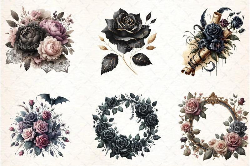 Dark Moody Gothic Flower Clipart Bundle 12 - CraftNest - Digital Crafting and Art