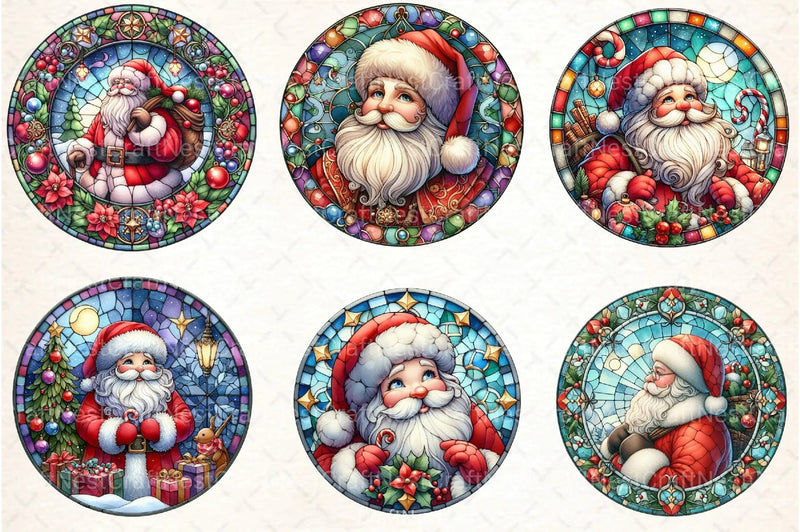 Round Santa Stained Glass Clipart Bundle 99 - CraftNest - Digital Crafting and Art