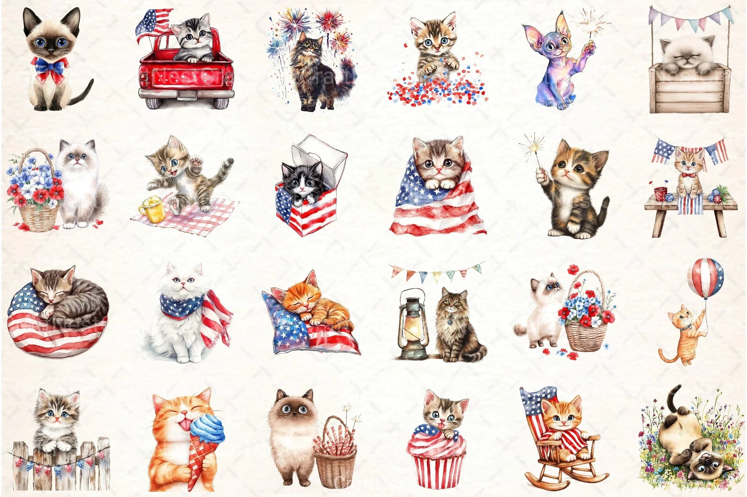 Cute Cat 4th of July Clipart Bundle - CraftNest - Digital Crafting and Art