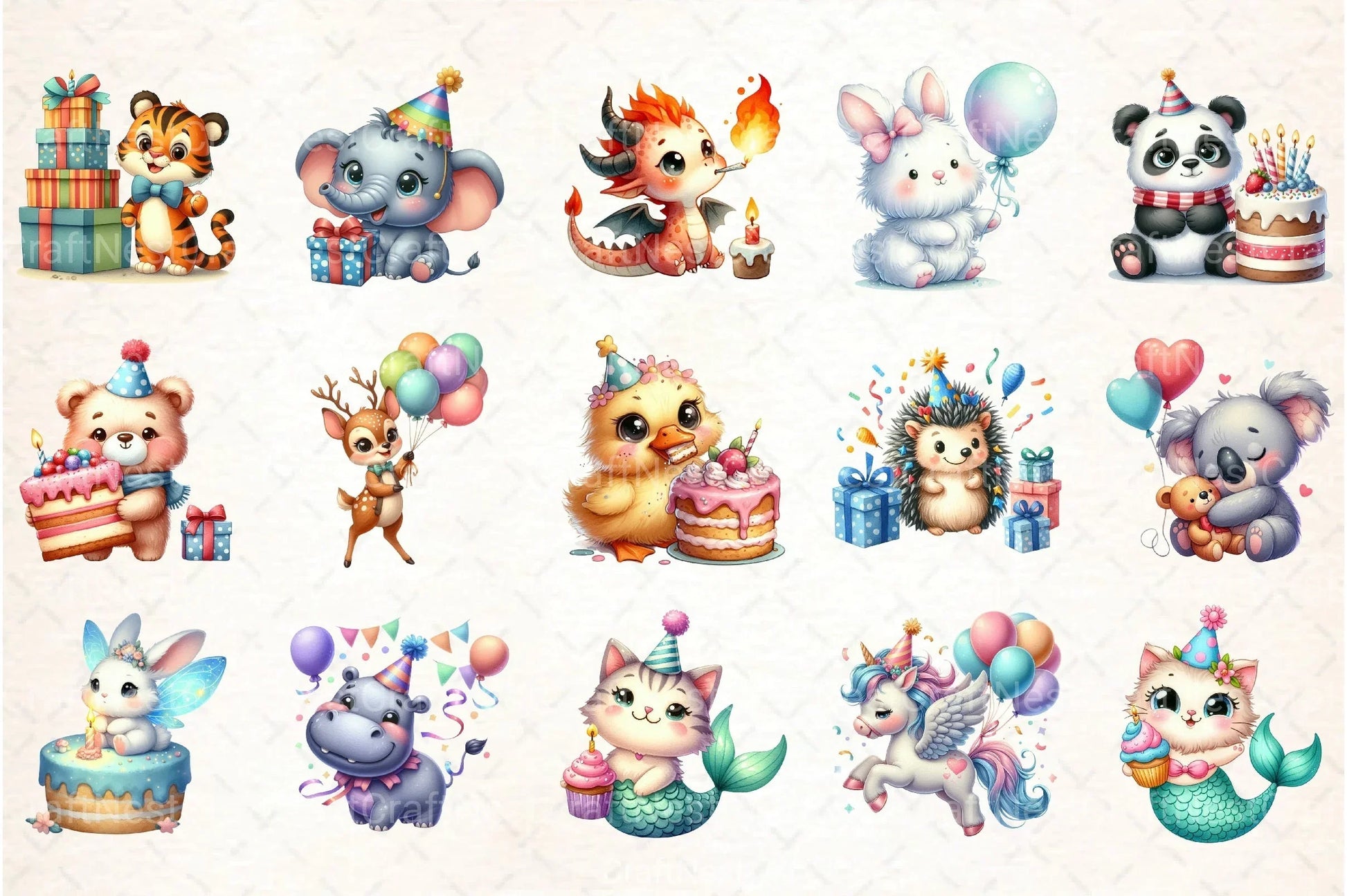 Cute Animals Birthday Clipart Bundle - CraftNest - Digital Crafting and Art