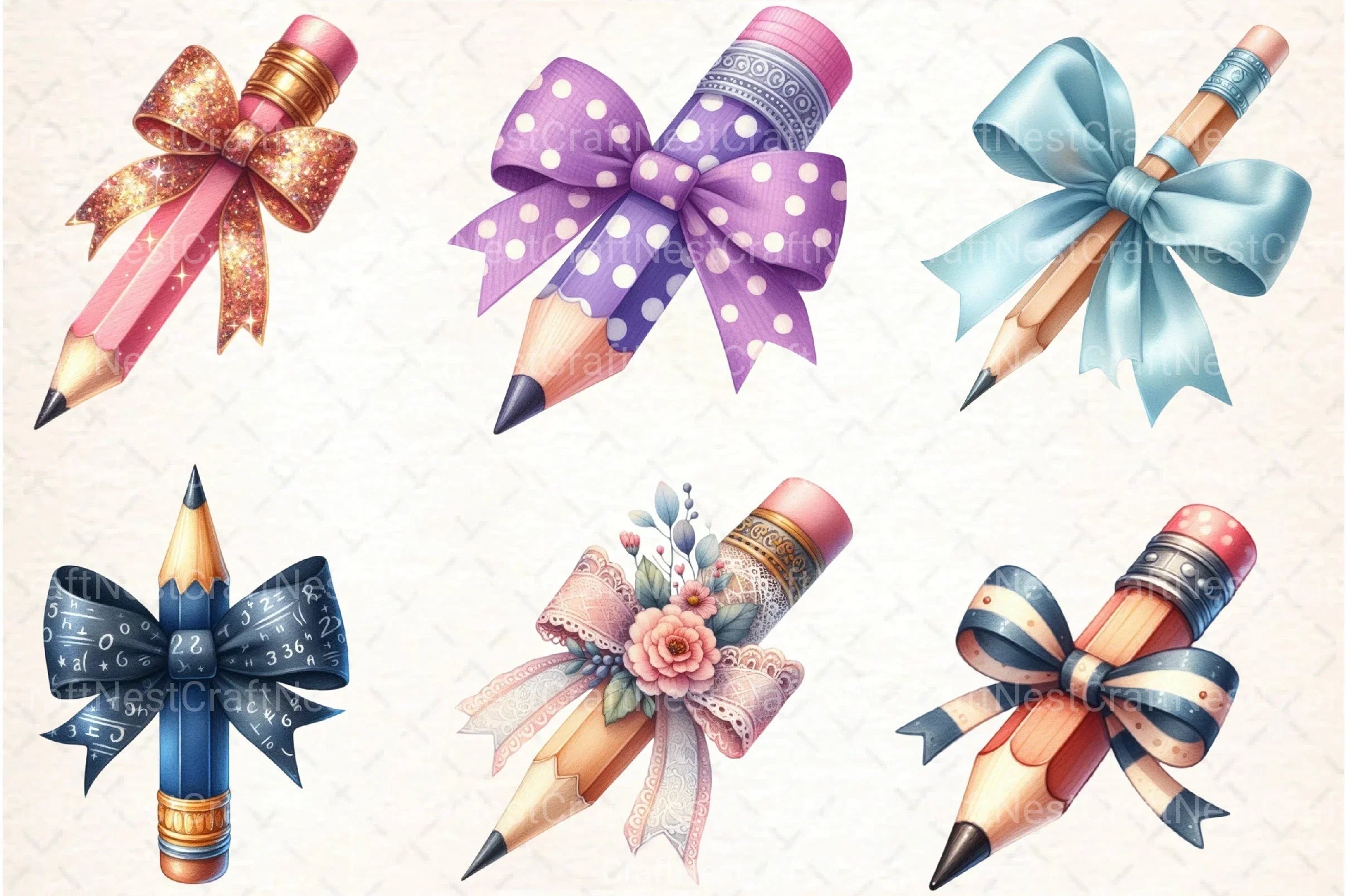 Pencil with Bow Back to School Clipart Bundle - CraftNest - Digital Crafting and Art