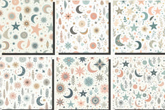 Whimsical Pastel Stars and Moons Pattern Clipart Bundle - CraftNest - Digital Crafting and Art