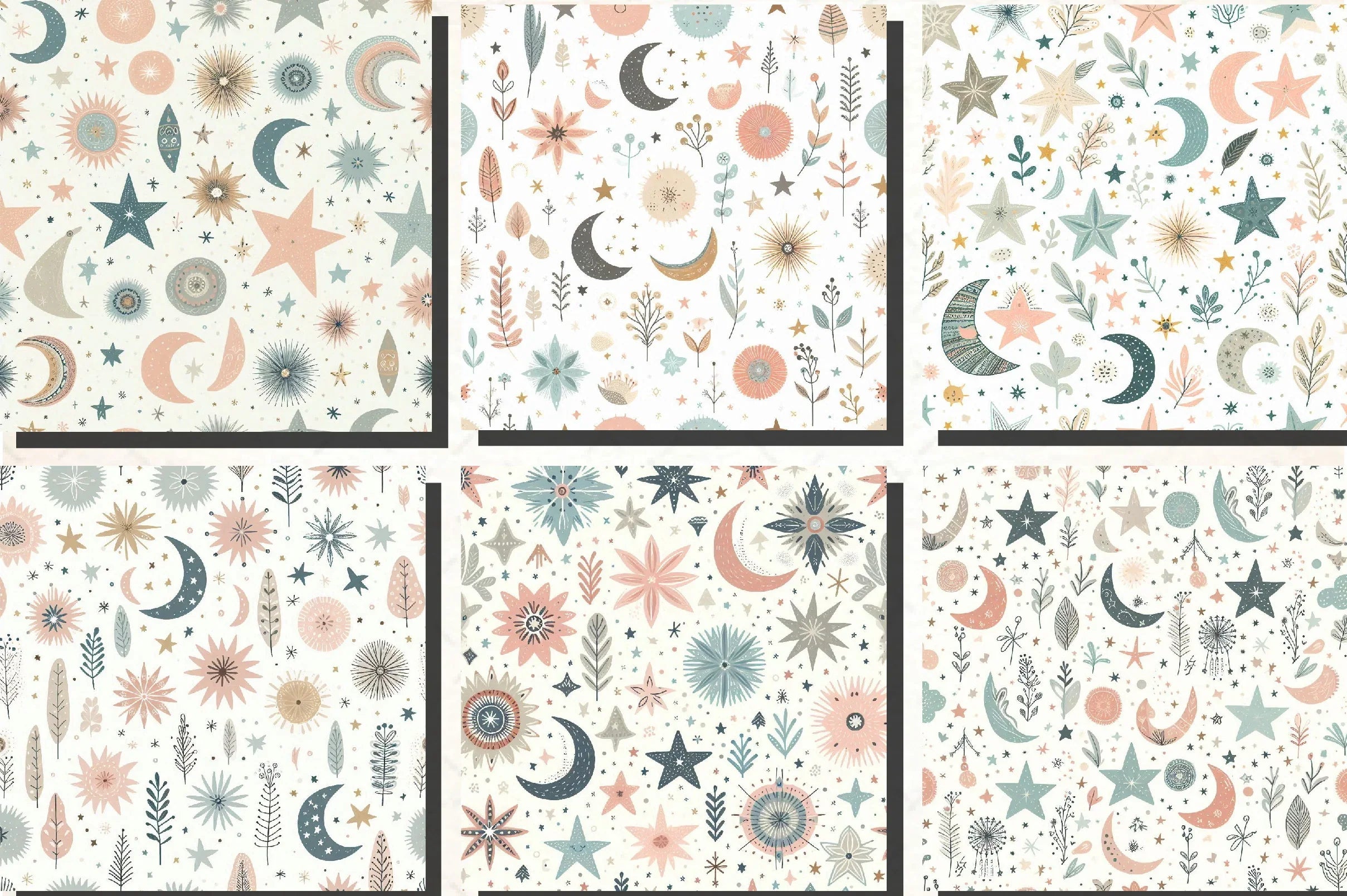 Whimsical Pastel Stars and Moons Pattern Clipart Bundle - CraftNest - Digital Crafting and Art