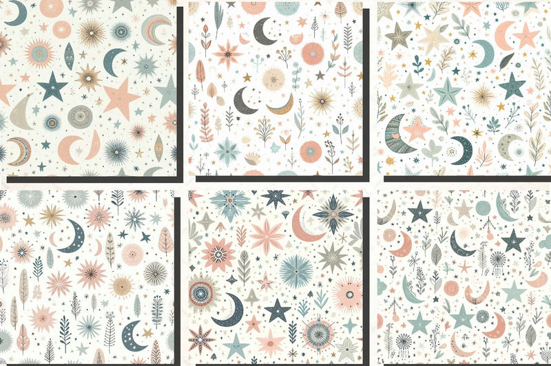Whimsical Pastel Stars and Moons Pattern Clipart Bundle - CraftNest - Digital Crafting and Art