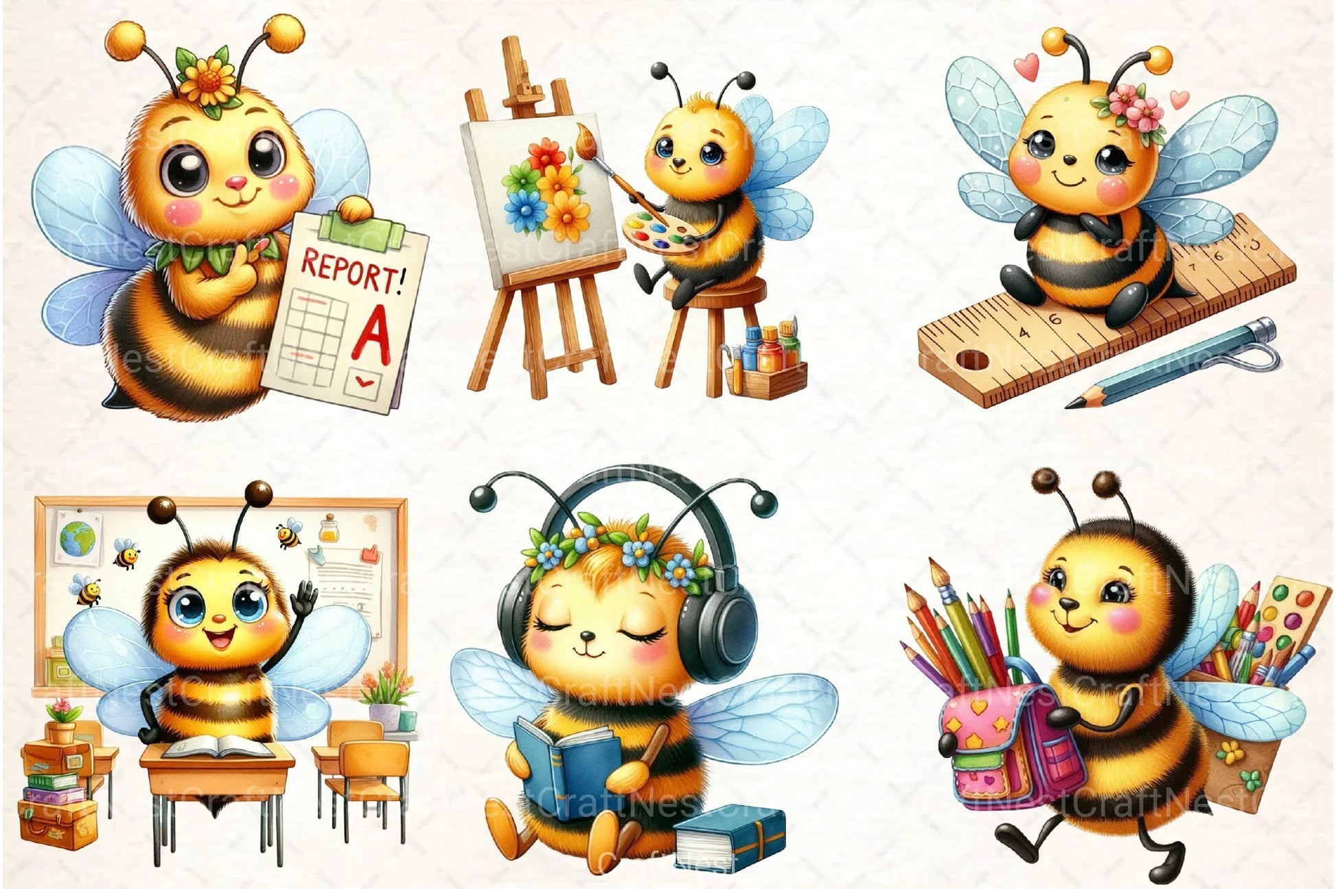 Back to School Bee Clipart Bundle 3 - CraftNest - Digital Crafting and Art