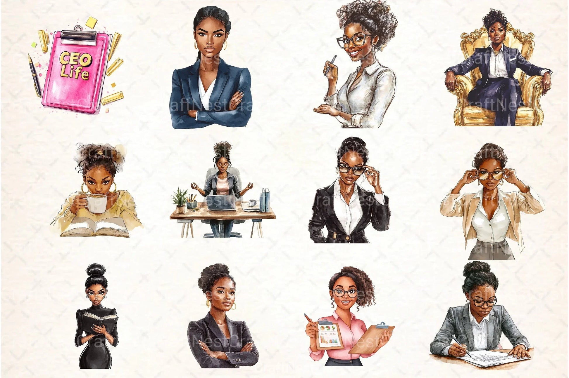 Black Lady Boss Clipart Bundle - CraftNest - Digital Crafting and Art