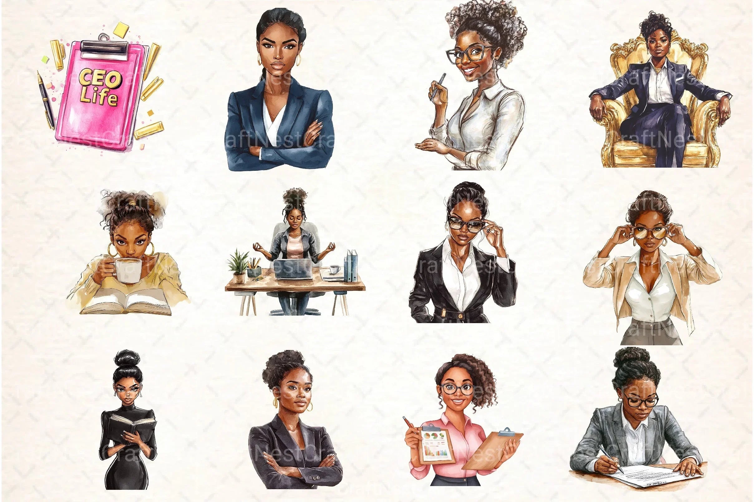 Black Lady Boss Clipart Bundle - CraftNest - Digital Crafting and Art