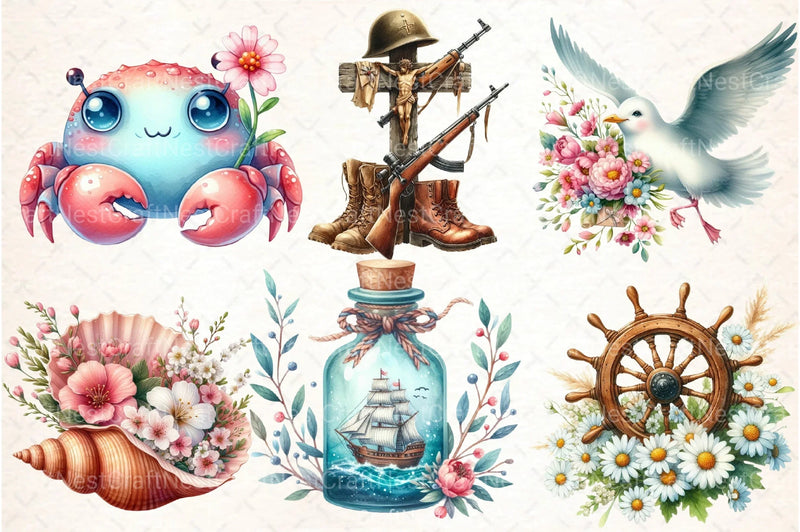 Nautical Spring Clipart Bundle - CraftNest - Digital Crafting and Art