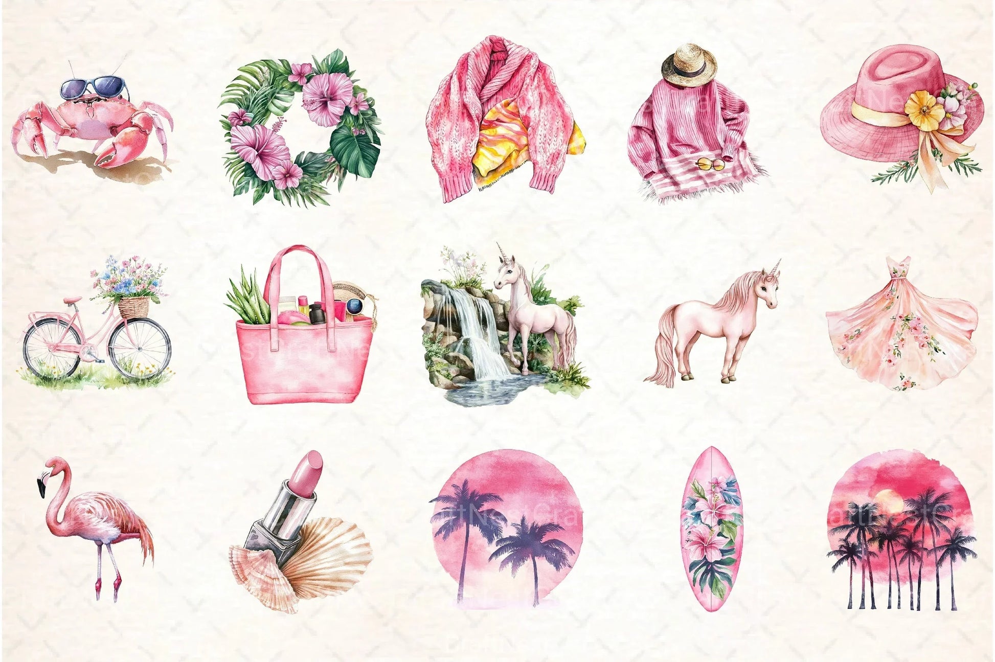 Summer Pink Clipart Bundle - CraftNest - Digital Crafting and Art