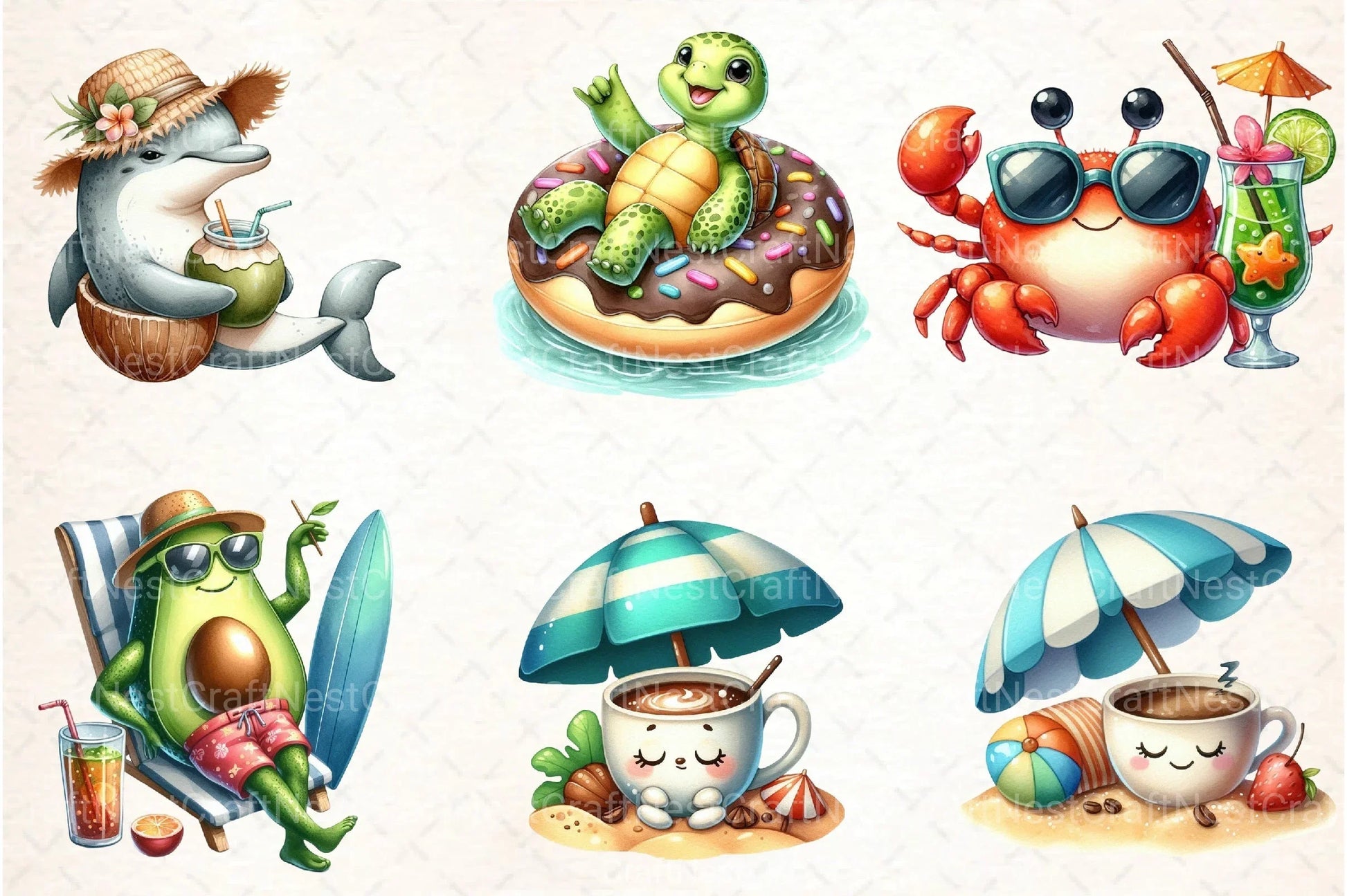 Cute Funny Beach Day Clipart Bundle 1 - CraftNest - Digital Crafting and Art