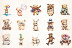 Fanny Teddy Bear Boho Clipart Bundle - CraftNest - Digital Crafting and Art
