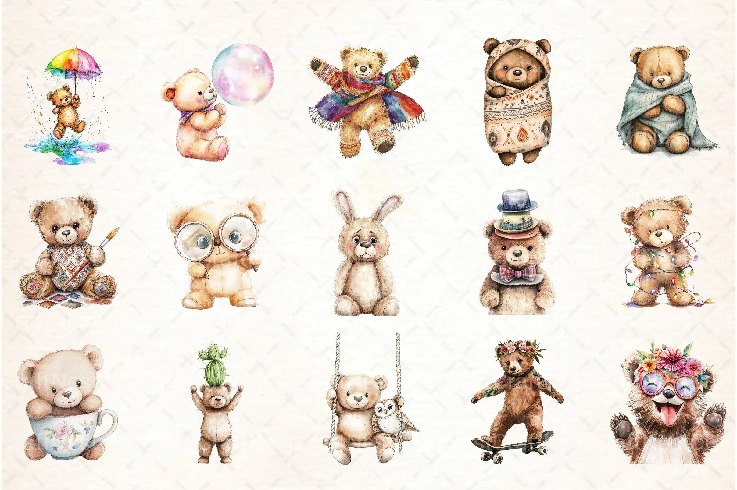 Fanny Teddy Bear Boho Clipart Bundle - CraftNest - Digital Crafting and Art