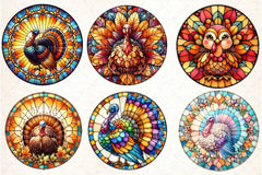 Round Turkey Stained Glass Clipart Bundle - CraftNest - Digital Crafting and Art