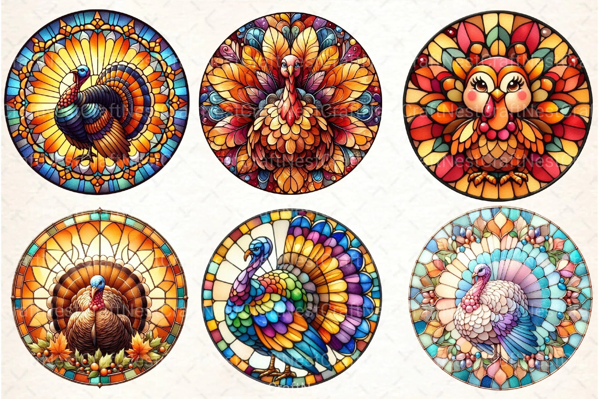 Round Turkey Stained Glass Clipart Bundle - CraftNest - Digital Crafting and Art