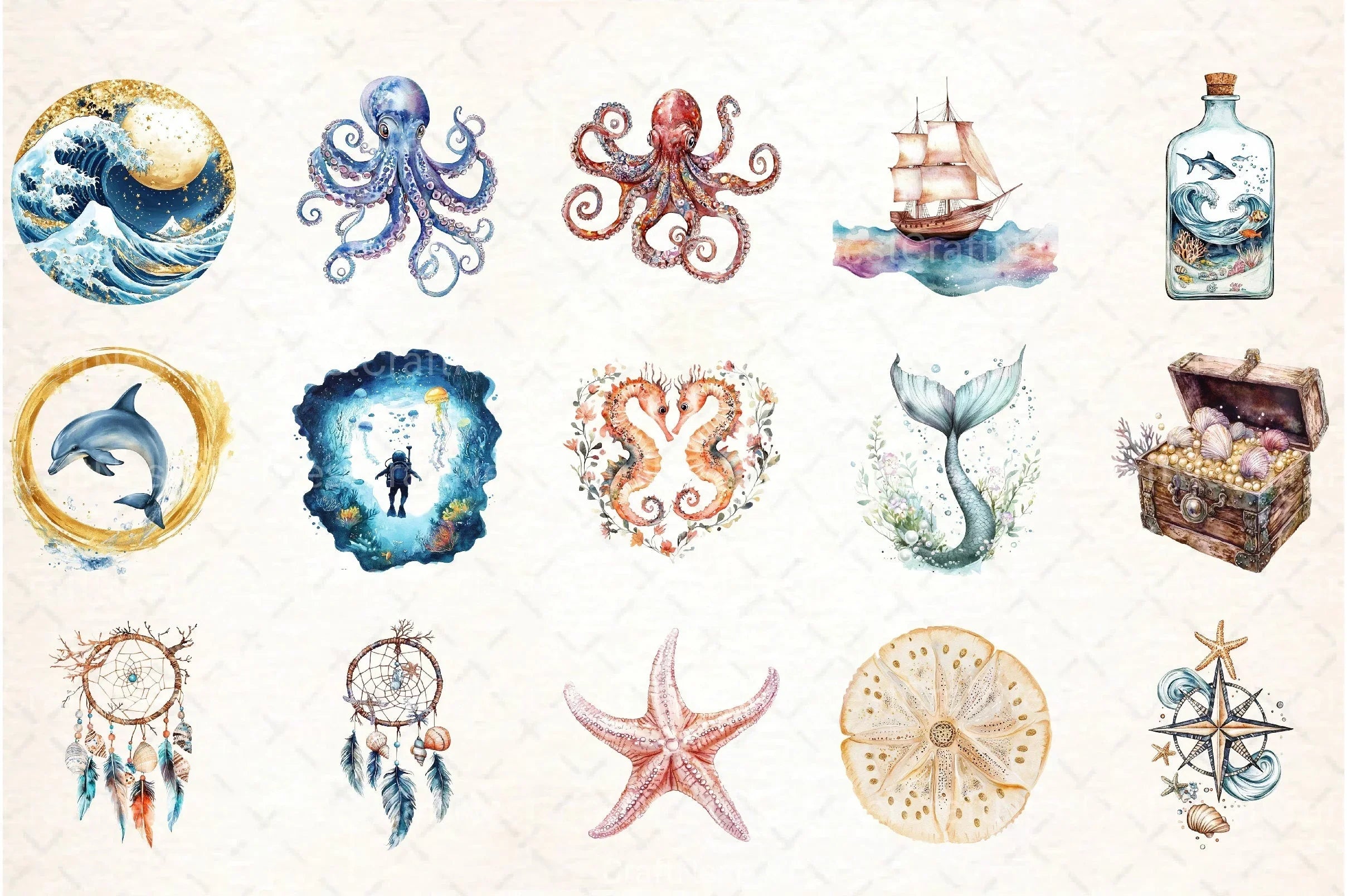 Sea Ocean Boho Clipart Bundle - CraftNest - Digital Crafting and Art