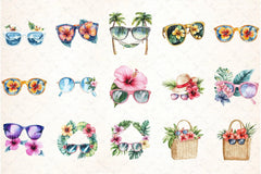 Tropical Summer Beach Glasses Hibiscus Clipart Bundle - CraftNest - Digital Crafting and Art