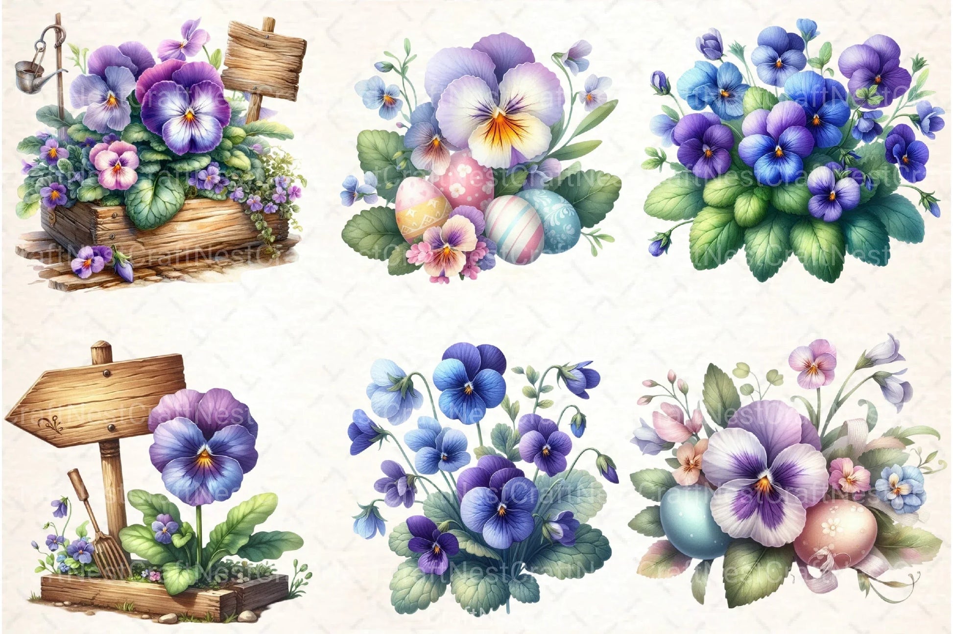 Spring Viola Flowers Clipart Bundle - CraftNest - Digital Crafting and Art