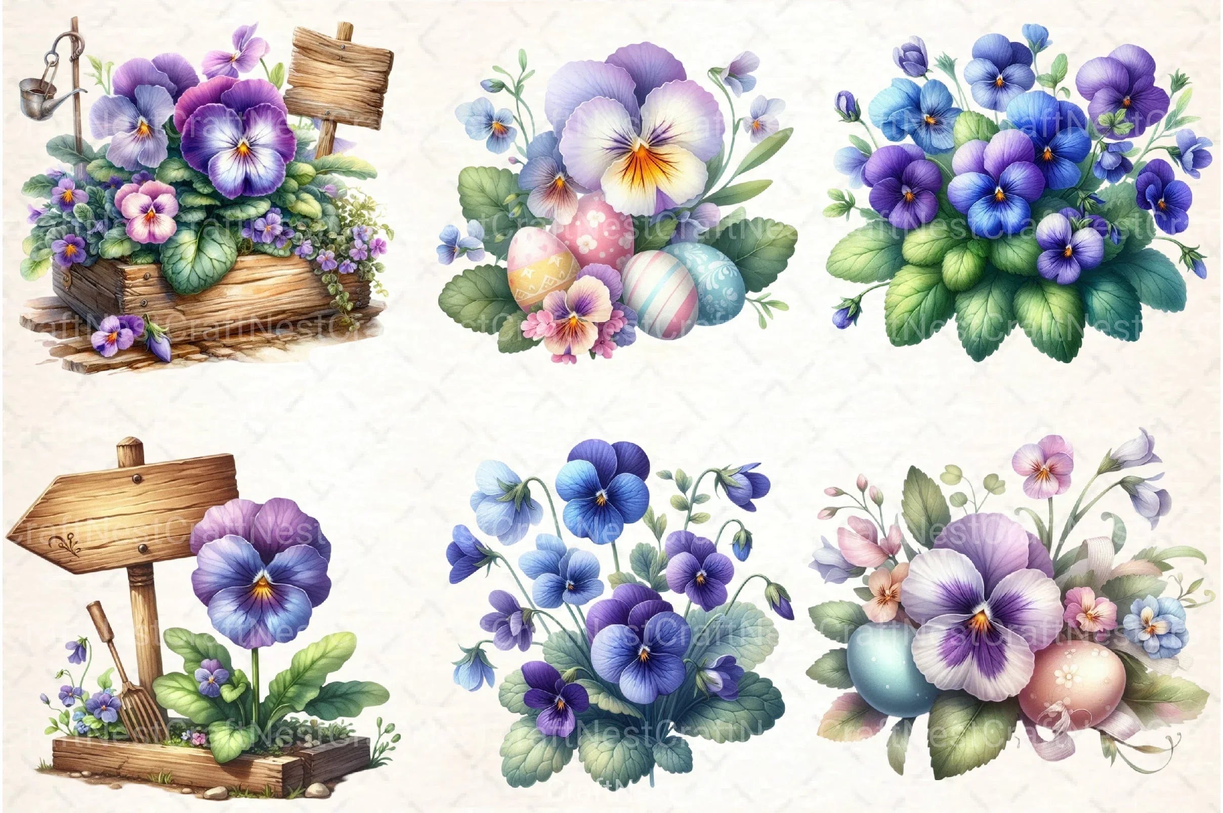 Spring Viola Flowers Clipart Bundle - CraftNest - Digital Crafting and Art