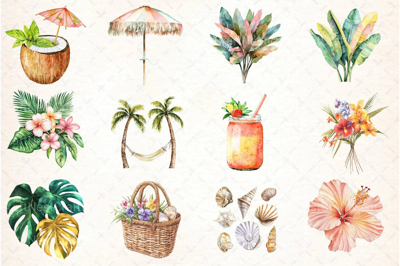 Tropical Summer Aesthetic Clipart Bundle 2 - CraftNest - Digital Crafting and Art