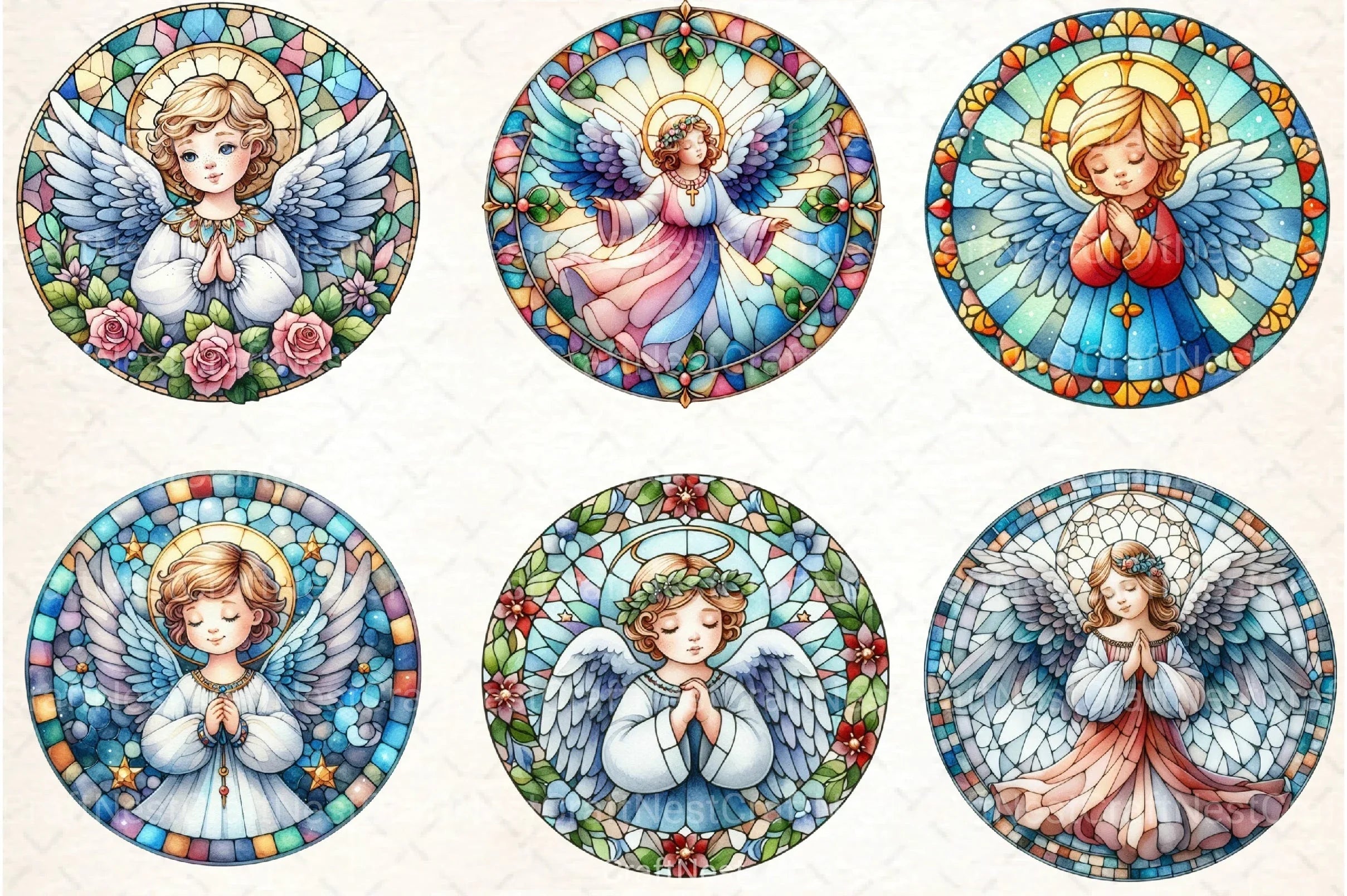 Round Angel Stained Glass Clipart Bundle - CraftNest - Digital Crafting and Art