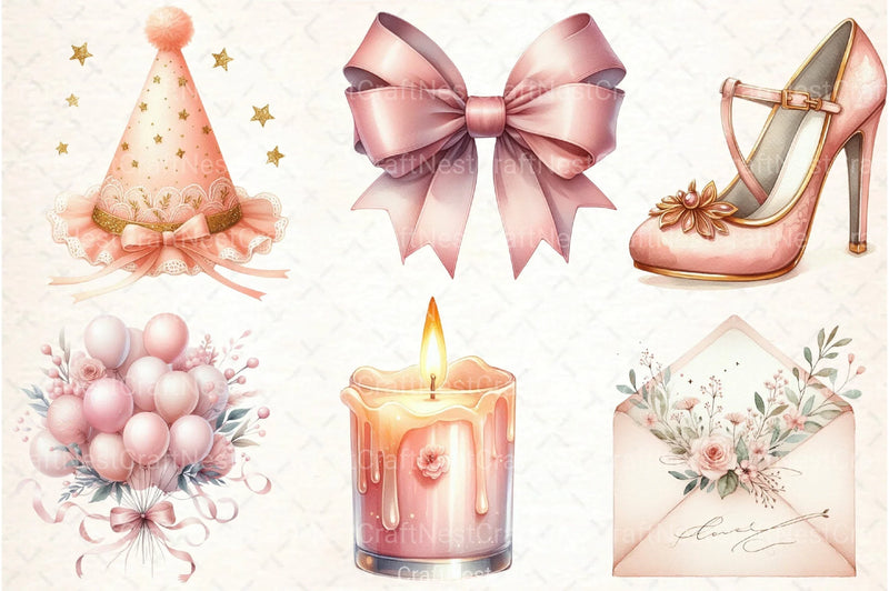 Blush Pink Birthday Clipart Bundle - CraftNest - Digital Crafting and Art