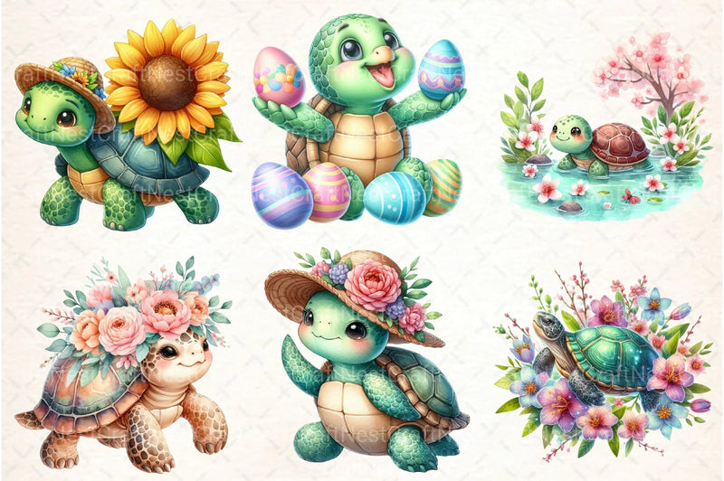 Spring Turtles Clipart Bundle - CraftNest - Digital Crafting and Art