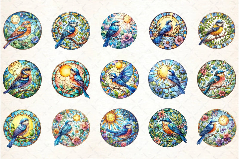 Stained Glass Summer Bird Clipart Bundle - CraftNest - Digital Crafting and Art