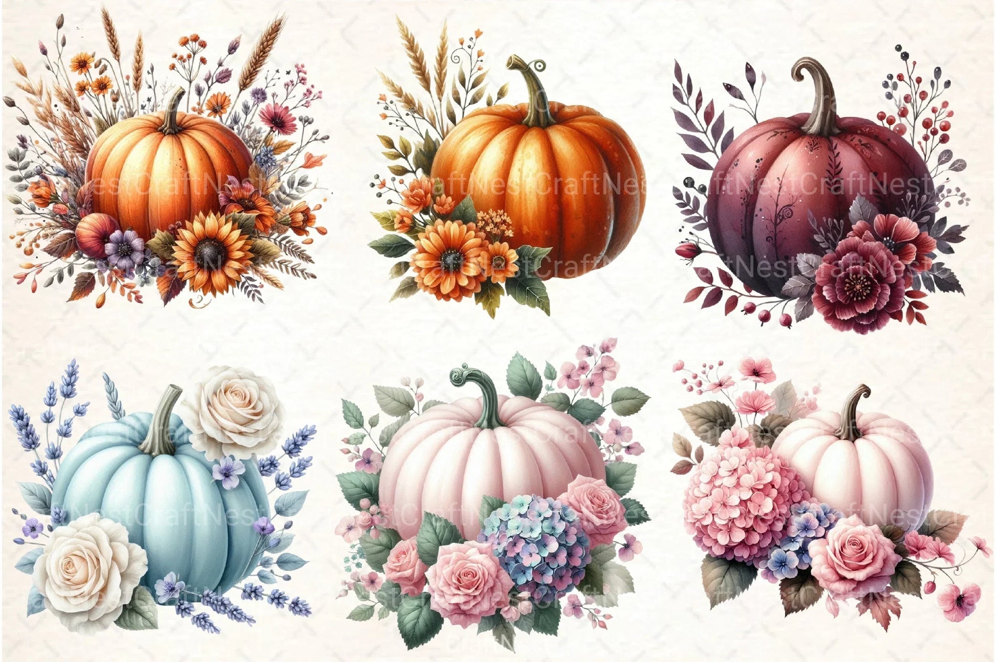 Fall Pumpkin Floral Clipart Bundle - CraftNest - Digital Crafting and Art