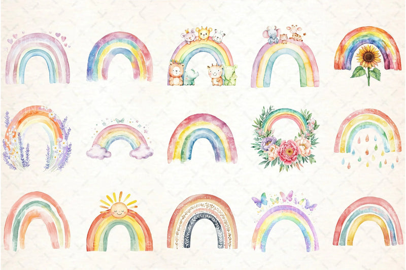 Cute Pastel Boho Rainbow Clipart Bundle - CraftNest - Digital Crafting and Art