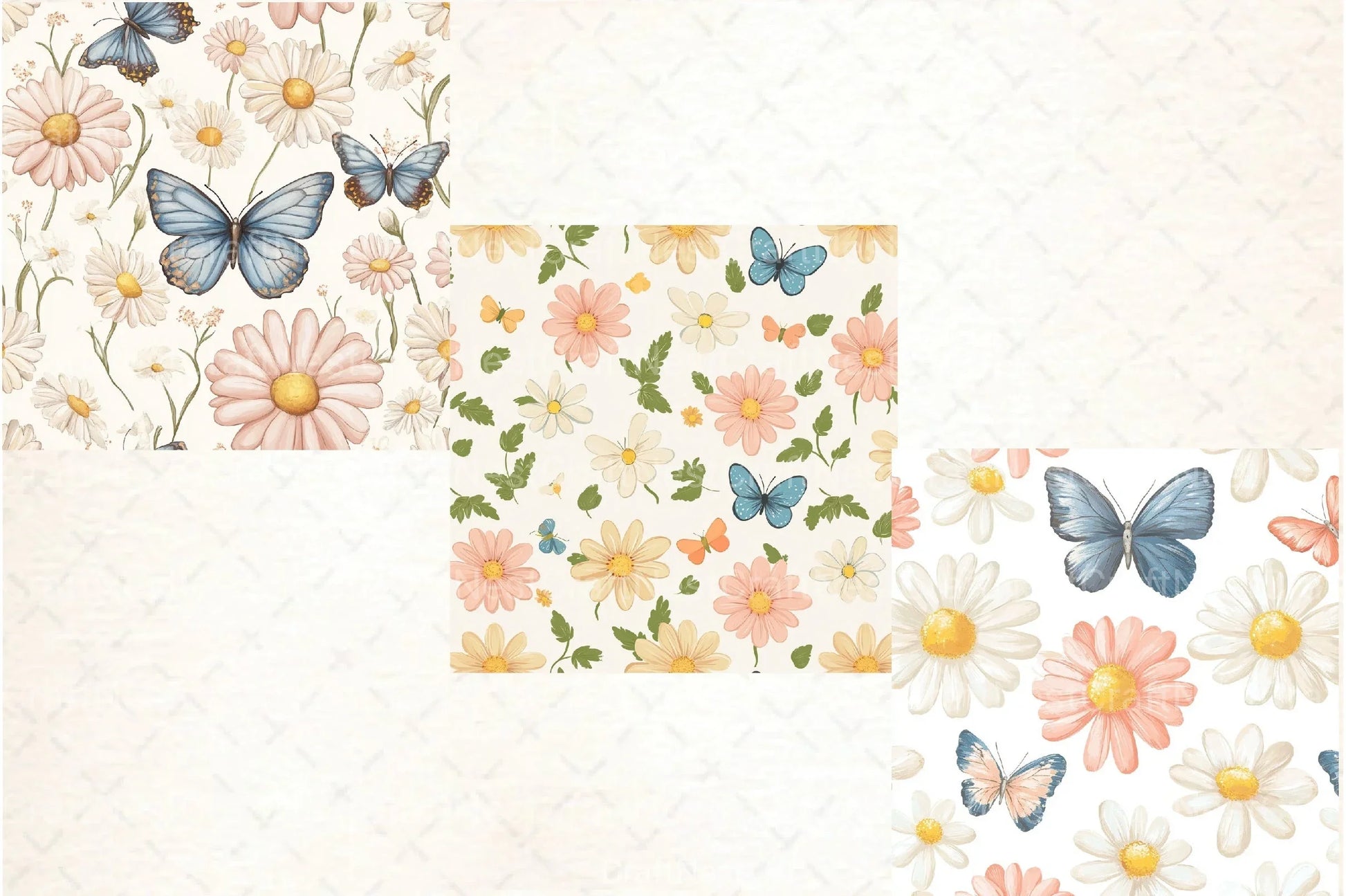 Pastel Daisy Flowers & Butterflies Pattern Clipart Bundle - CraftNest - Digital Crafting and Art