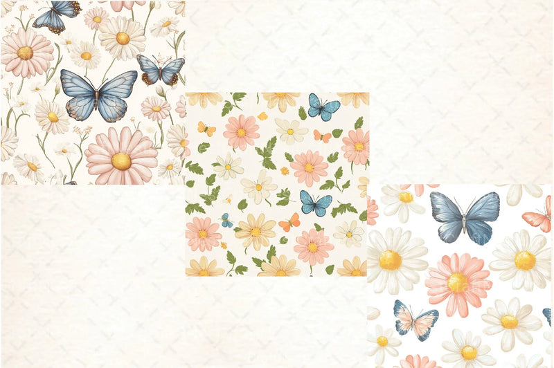 Pastel Daisy Flowers & Butterflies Pattern Clipart Bundle - CraftNest - Digital Crafting and Art