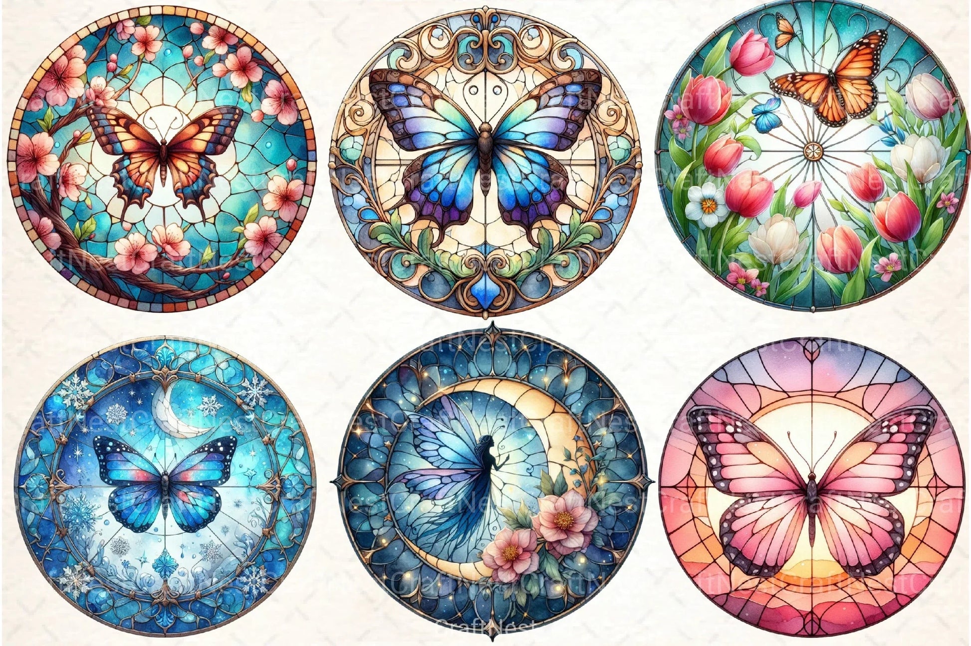 Round Butterfly Stained Glass Clipart Bundle - CraftNest - Digital Crafting and Art