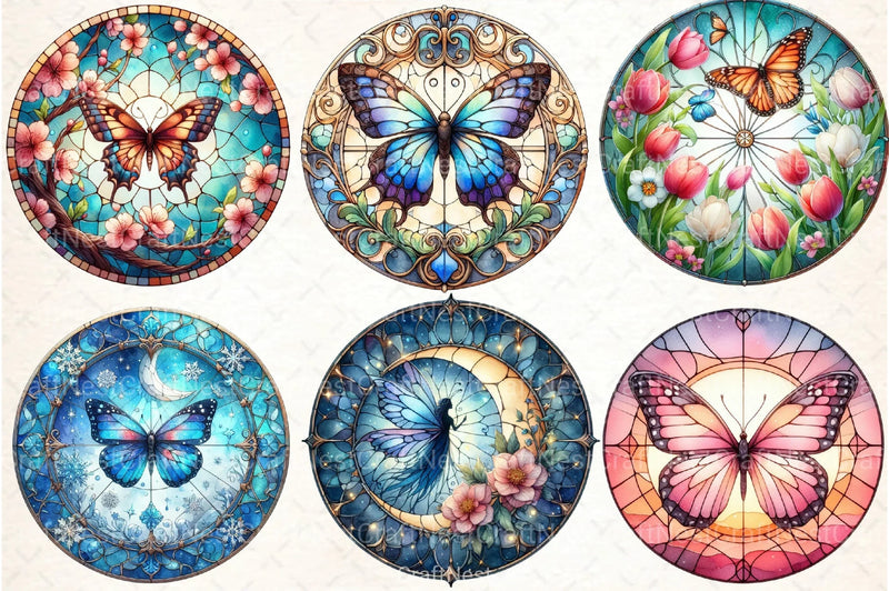 Round Butterfly Stained Glass Clipart Bundle - CraftNest - Digital Crafting and Art