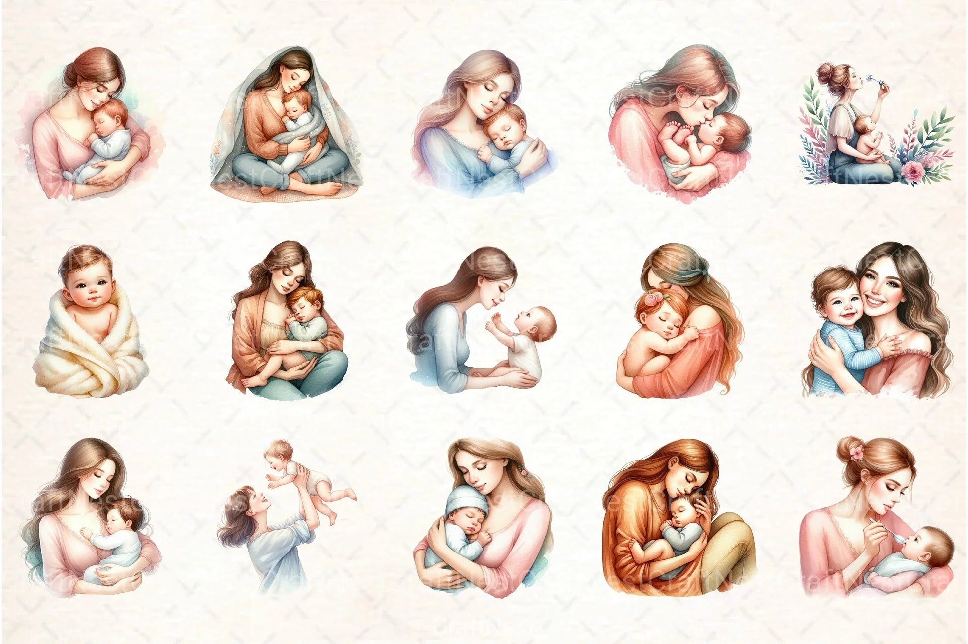 Mom & Baby Illustrations Clipart Bundle 1 - CraftNest - Digital Crafting and Art