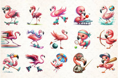 Cute Cartoon Sporty Flamingos Clipart Bundle 2 - CraftNest - Digital Crafting and Art
