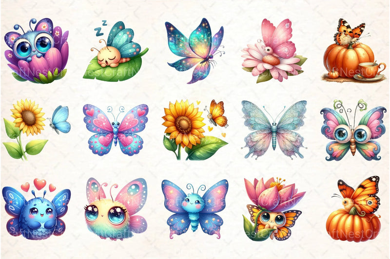 Adorable Butterfly Clipart Bundle 11 - CraftNest - Digital Crafting and Art