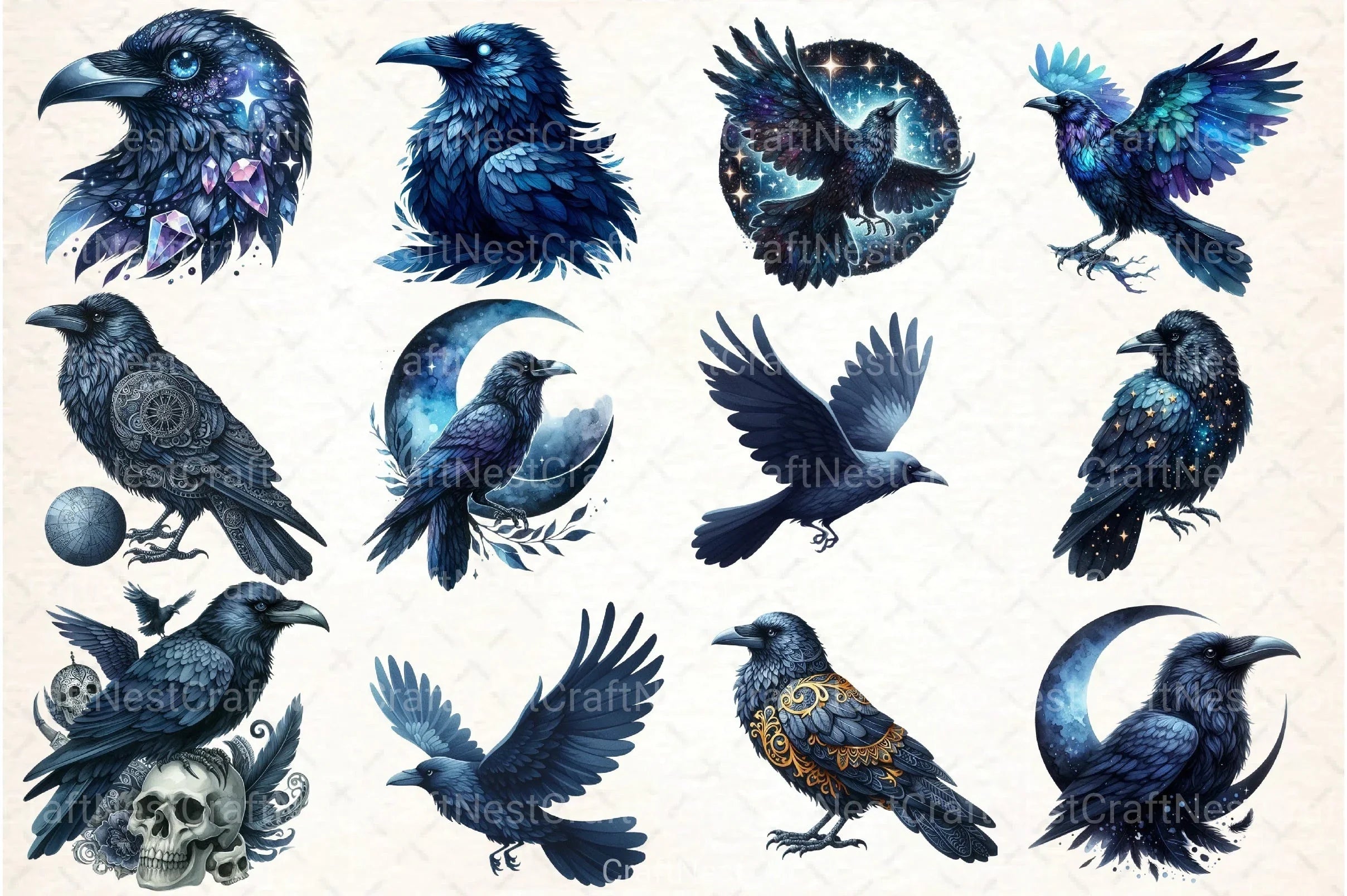 Midnight Blue Ravens Clipart Bundle - CraftNest - Digital Crafting and Art