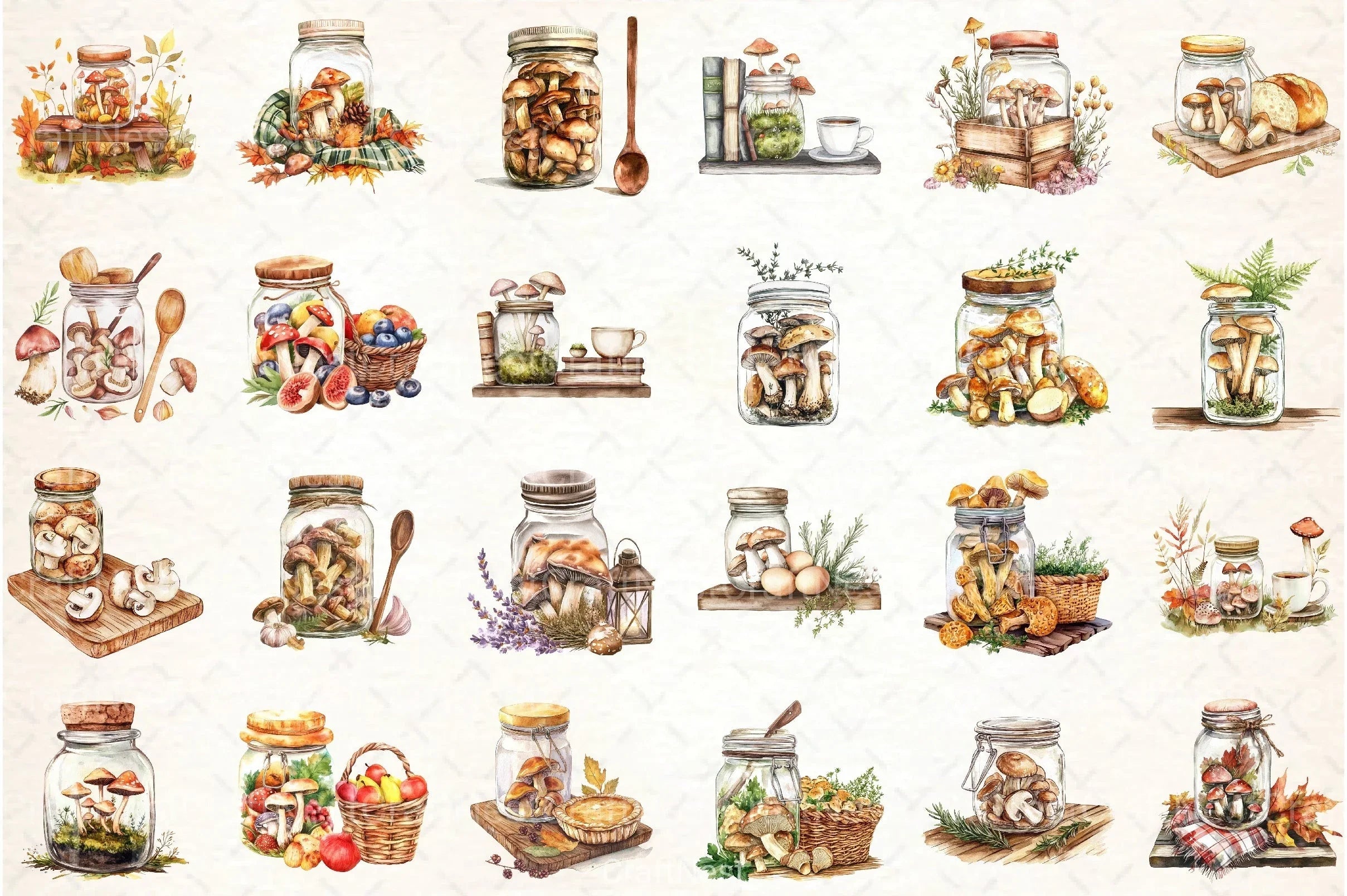 Mushroom Jar Clipart Bundle - CraftNest - Digital Crafting and Art