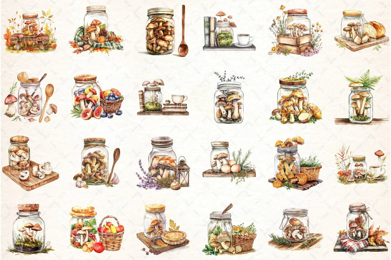 Mushroom Jar Clipart Bundle - CraftNest - Digital Crafting and Art