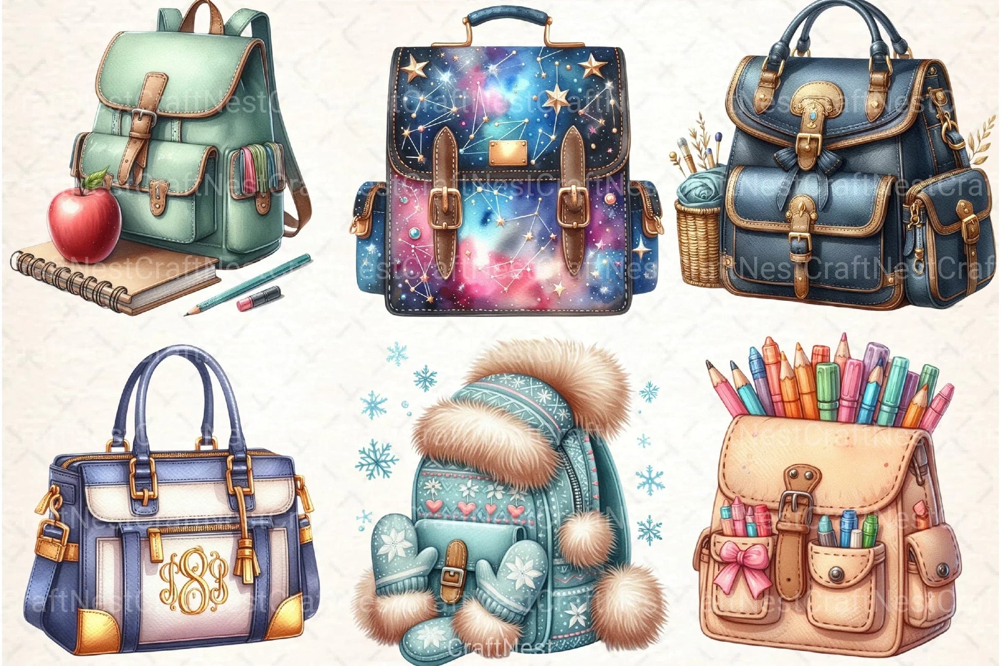 Back to School Lady Bag Clipart Bundle - CraftNest - Digital Crafting and Art