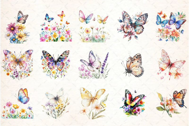 Butterfly Flowers Clipart Bundle 66 - CraftNest - Digital Crafting and Art