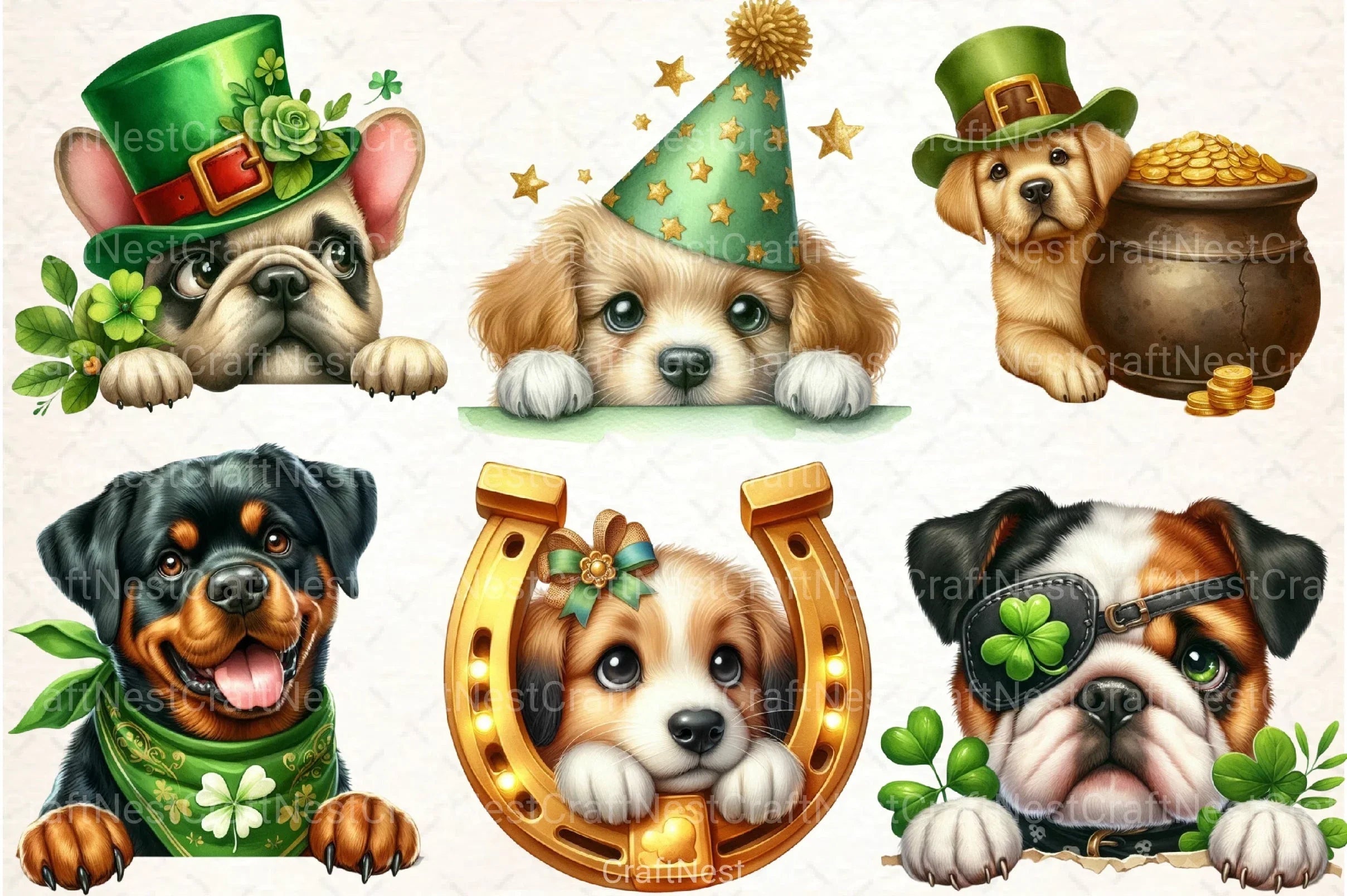 St. Patrick's Day Peeking Dogs Clipart Bundle 99 - CraftNest - Digital Crafting and Art