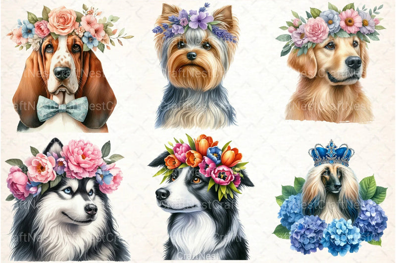 Dog Flower Crowns Clipart Bundle - CraftNest - Digital Crafting and Art