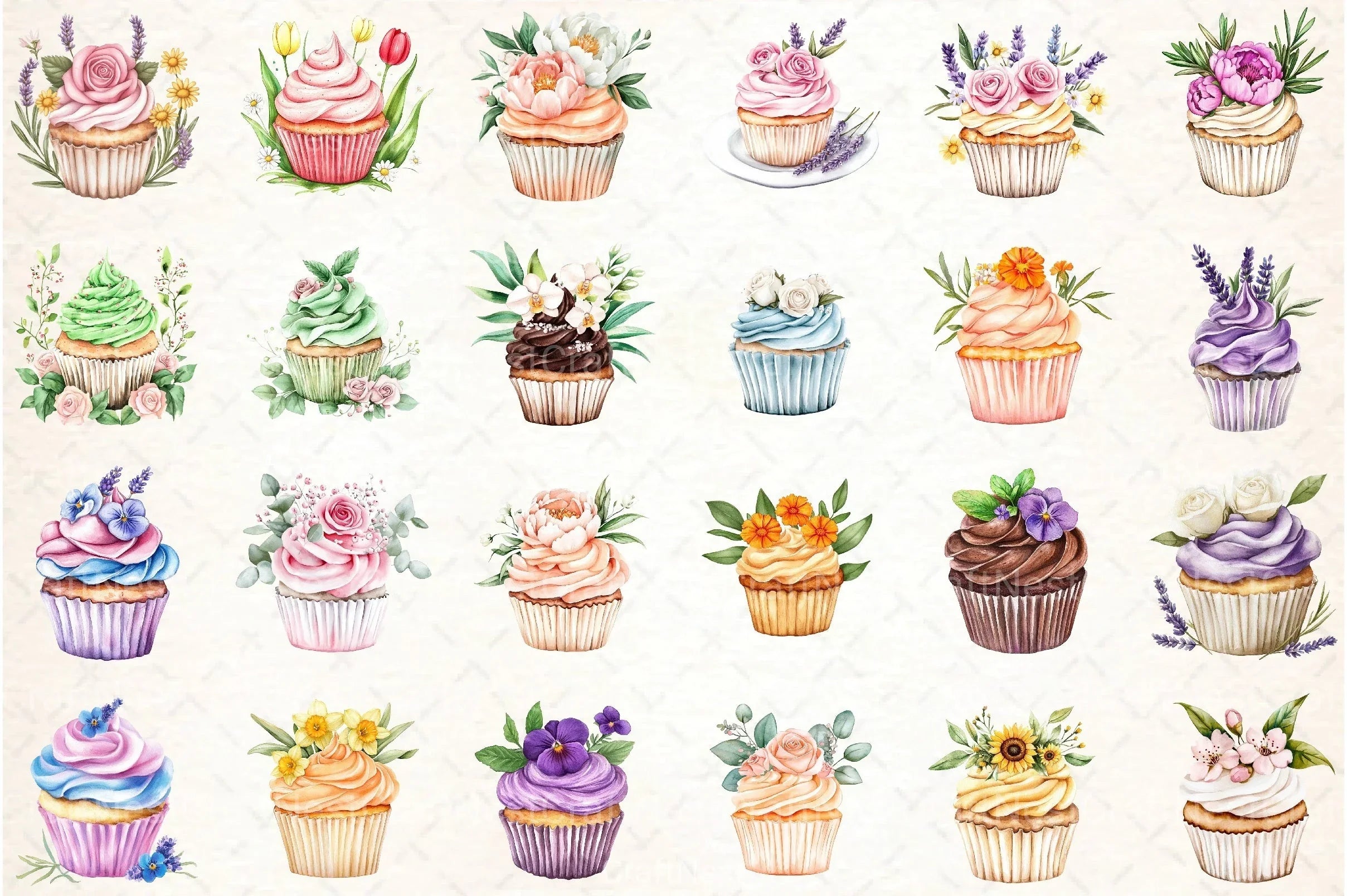 Floral Cupcake Clipart Bundle 99 - CraftNest - Digital Crafting and Art