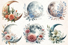 Boho Moon Floral Clipart Bundle - CraftNest - Digital Crafting and Art